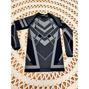 SuperX Mens Performance Long Sleeve Shirt Black Grey Geometric Compression Large